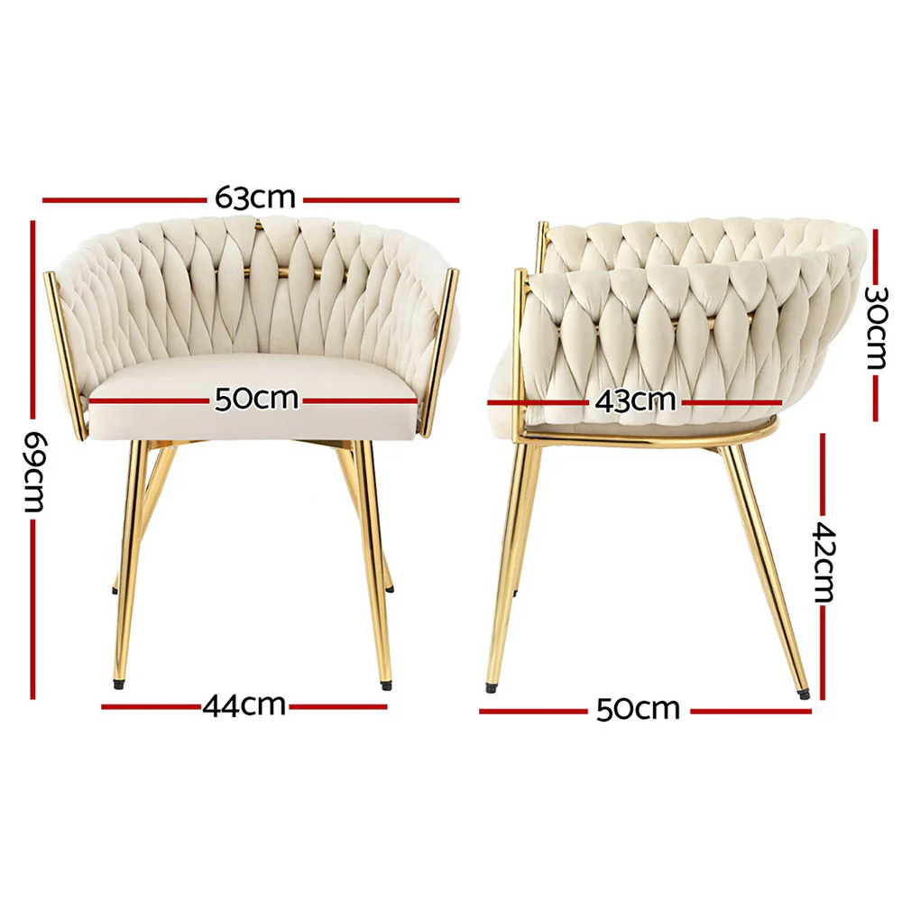 1 Artiss Dining Chair Velvet Armchair Beige - Image 2