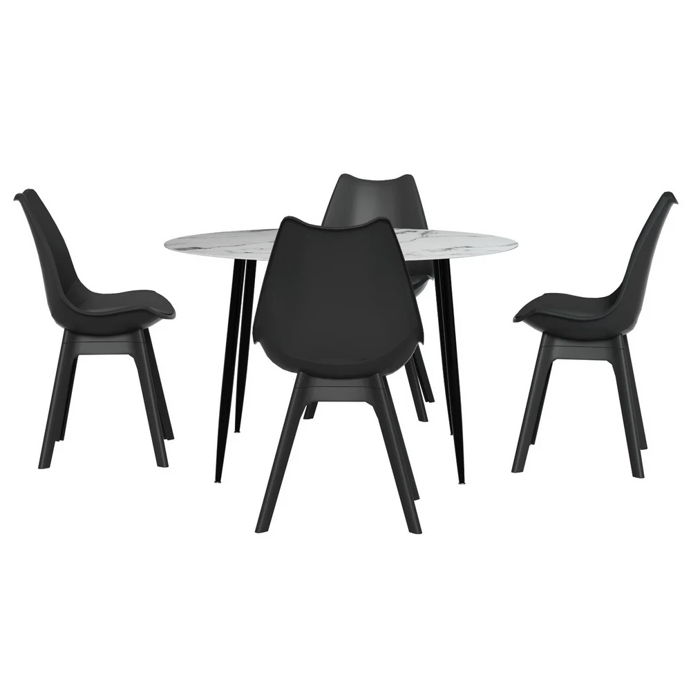 1 Artiss Dining Table and 4 Chairs Set Marble Black - Image 3