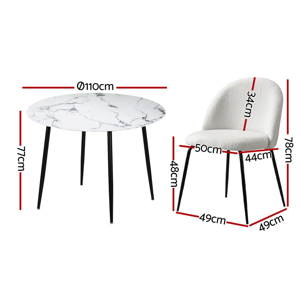 1 Artiss Dining Table and 4 Chairs Set Marble White - Image 2