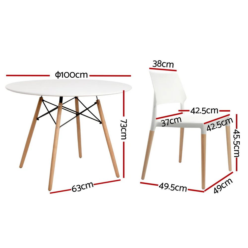 1 Artiss Dining Table and 4 Chairs Set Round White - Image 2