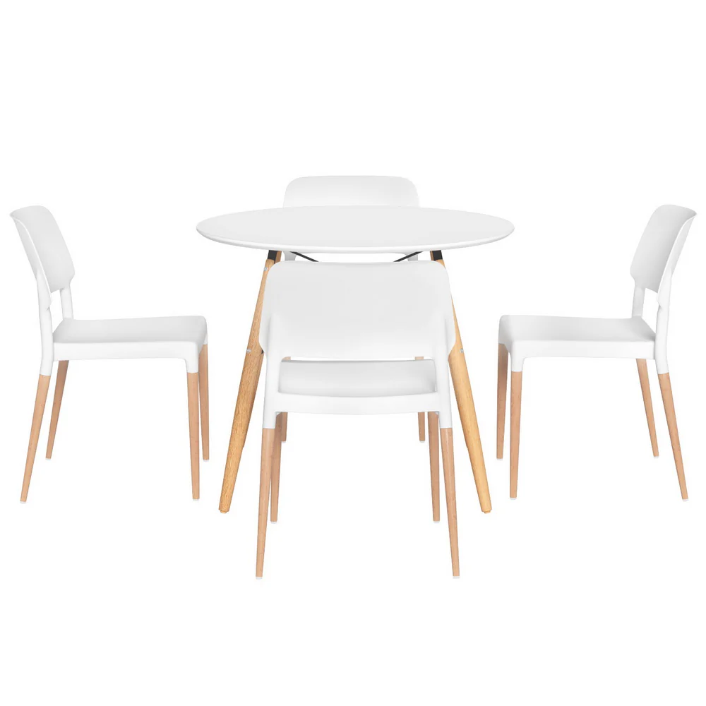 1 Artiss Dining Table and 4 Chairs Set Round White - Image 3