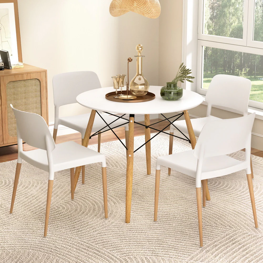 1 Artiss Dining Table and 4 Chairs Set Round White - Image 7