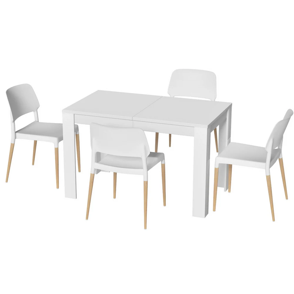 1 Artiss Dining Table and 4 Chairs Set White