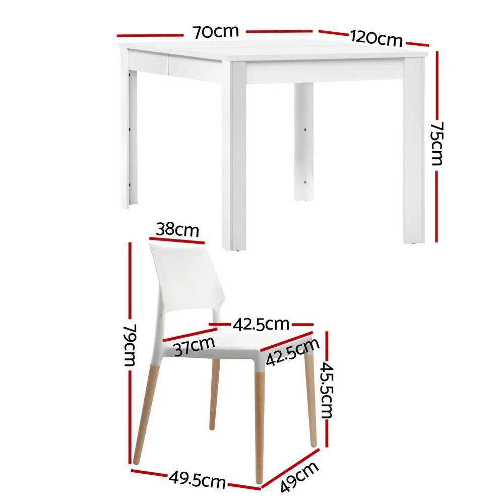 1 Artiss Dining Table and 4 Chairs Set White - Image 2