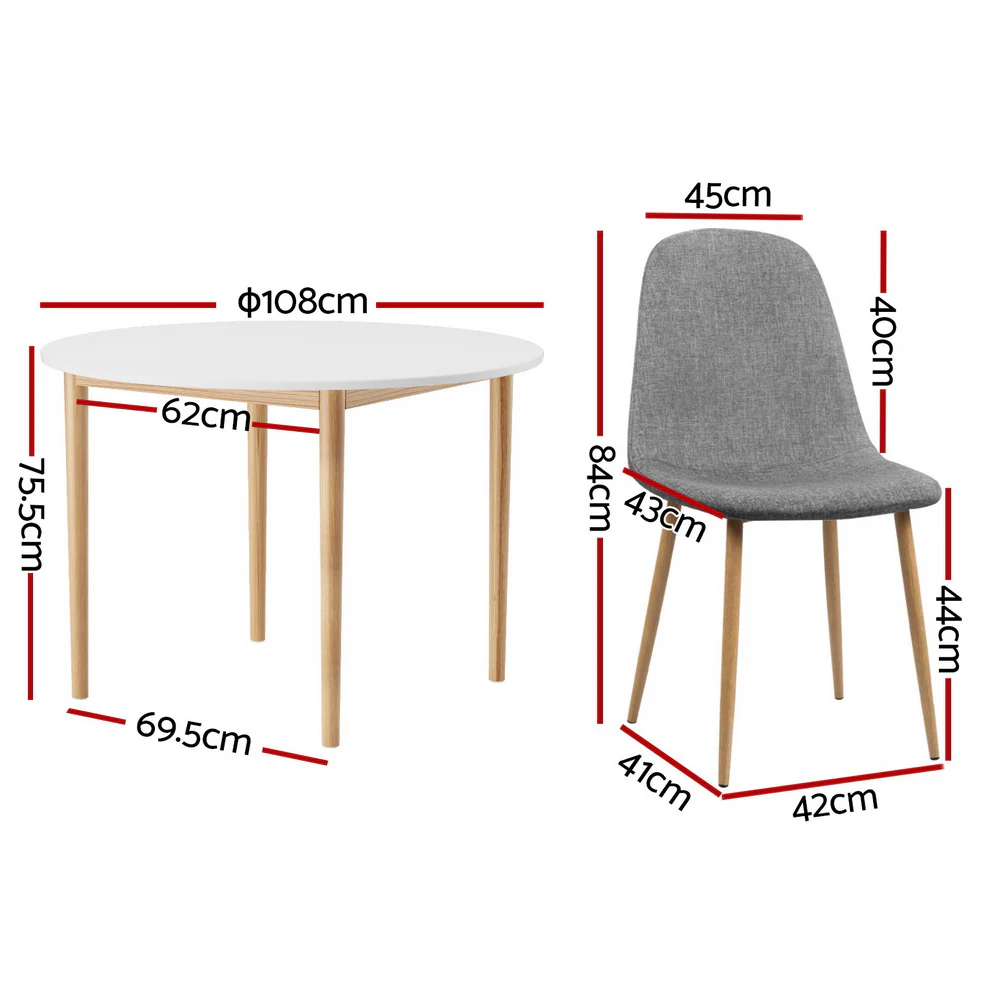 1 Artiss Dining Table and 4 Chairs Set White Grey - Image 2