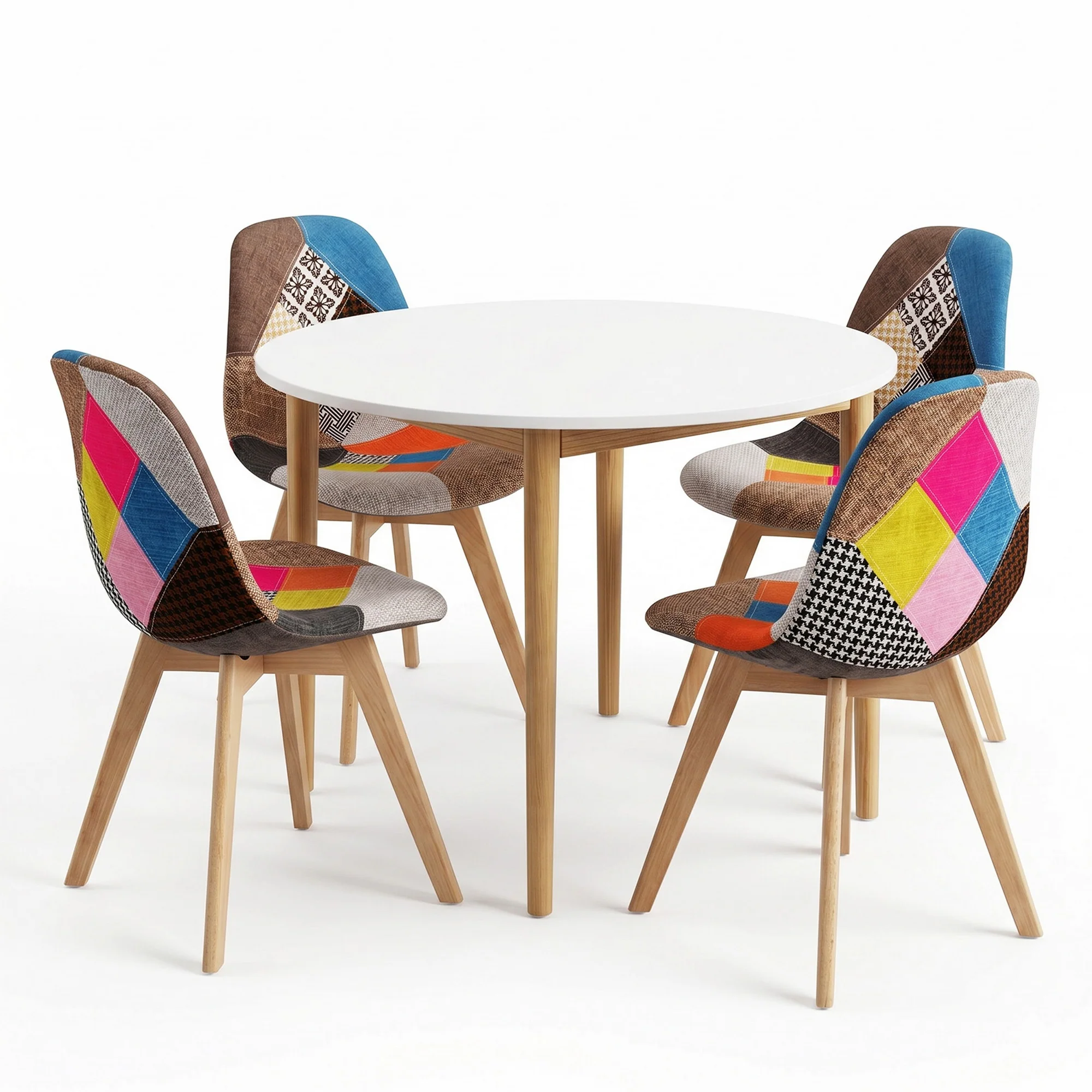 1 Artiss Dining Table and 4 Fabric Eiffel Chairs Set White - Image 2