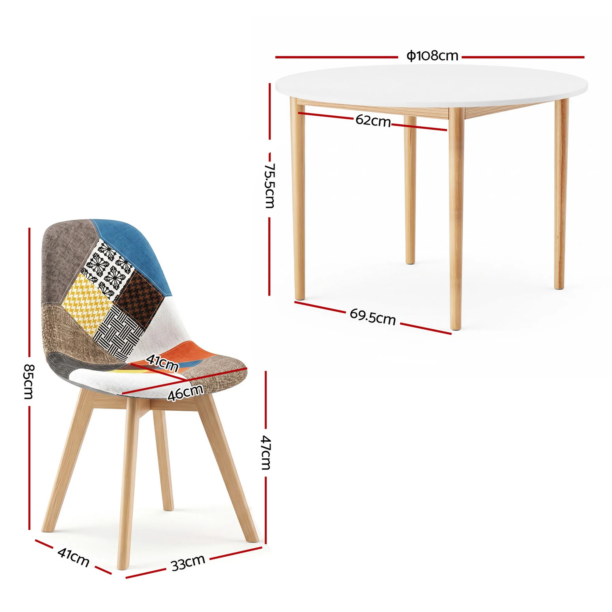 1 Artiss Dining Table and 4 Fabric Eiffel Chairs Set White - Image 3