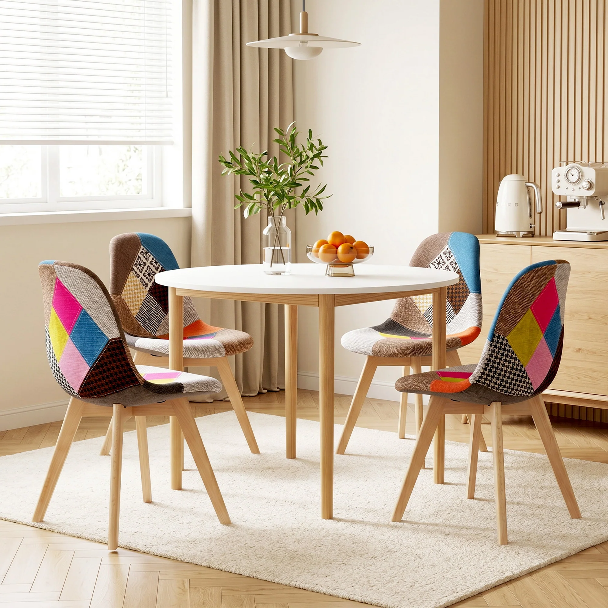 1 Artiss Dining Table and 4 Fabric Eiffel Chairs Set White - Image 5