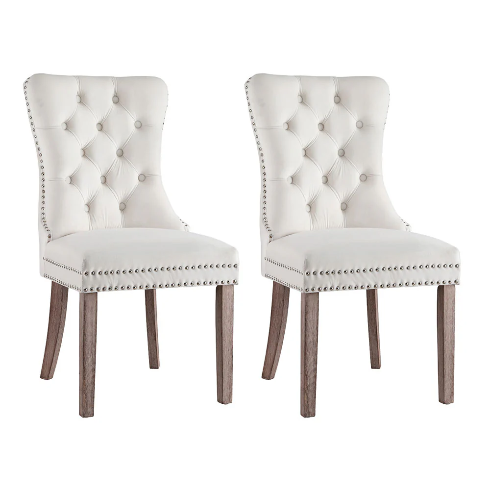 1 Set of 2 Artiss Dining Chairs Beige Velvet