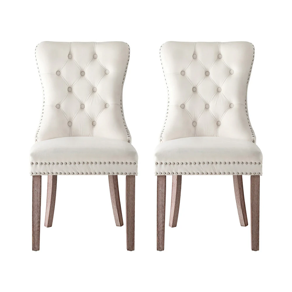 1 Set of 2 Artiss Dining Chairs Beige Velvet - Image 3