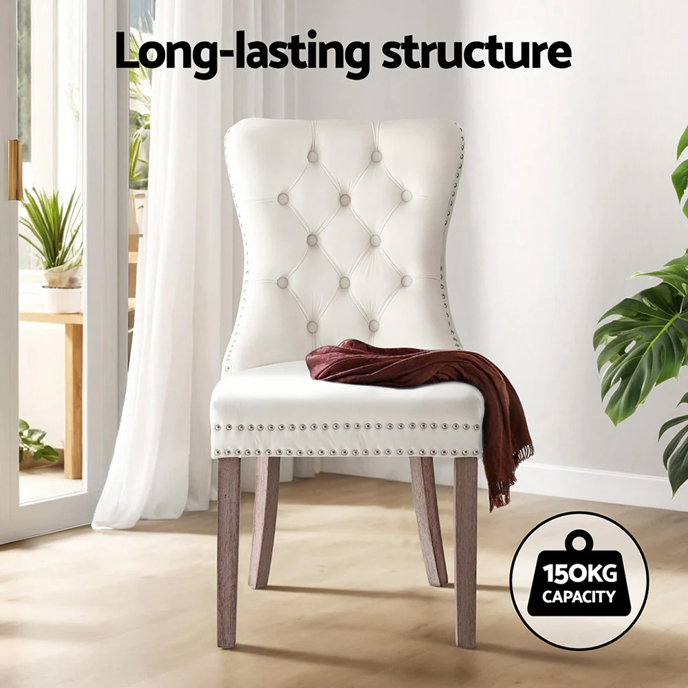 1 Set of 2 Artiss Dining Chairs Beige Velvet - Image 4