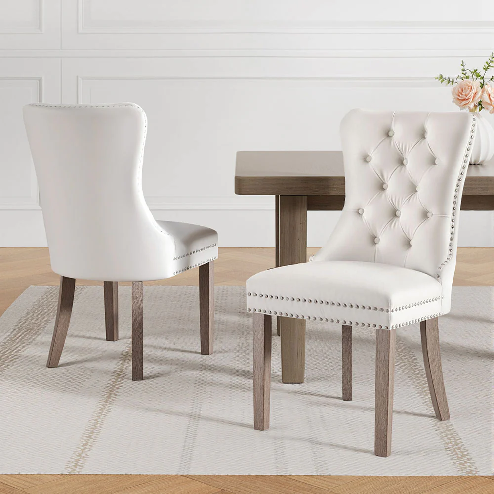 1 Set of 2 Artiss Dining Chairs Beige Velvet - Image 7