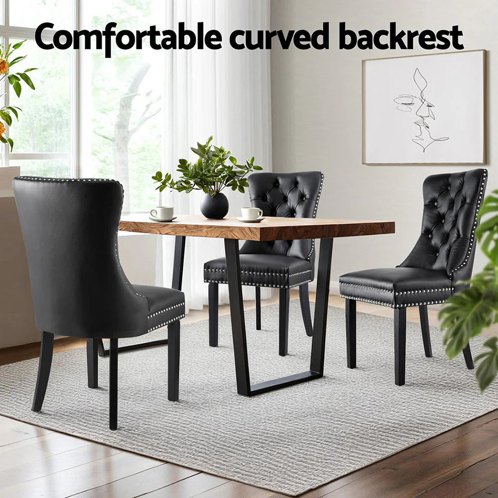 1 Set of 2 Artiss Dining Chairs Black Leather - Image 5