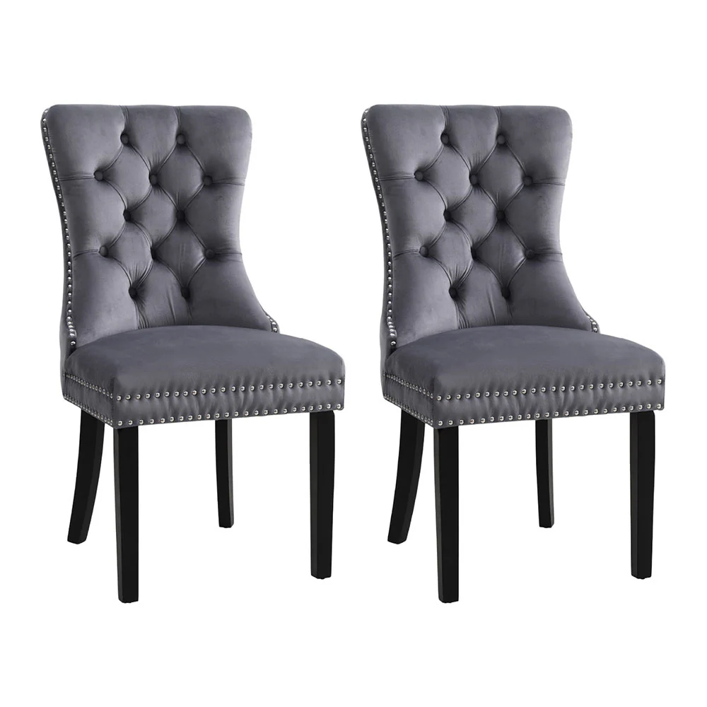 1 Set of 2 Artiss Dining Chairs Grey Velvet