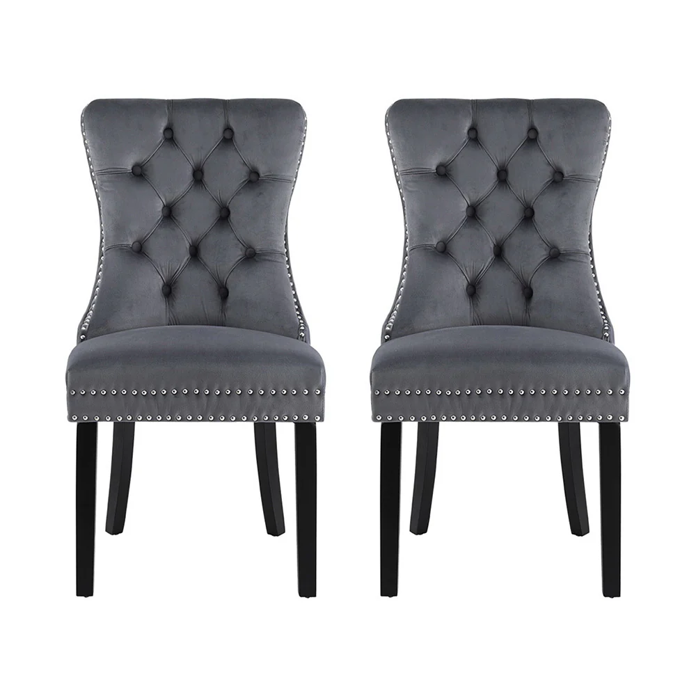 1 Set of 2 Artiss Dining Chairs Grey Velvet - Image 3