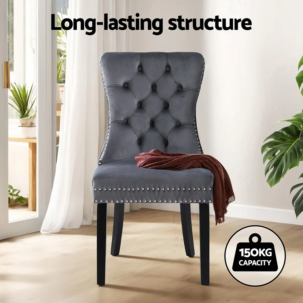1 Set of 2 Artiss Dining Chairs Grey Velvet - Image 4