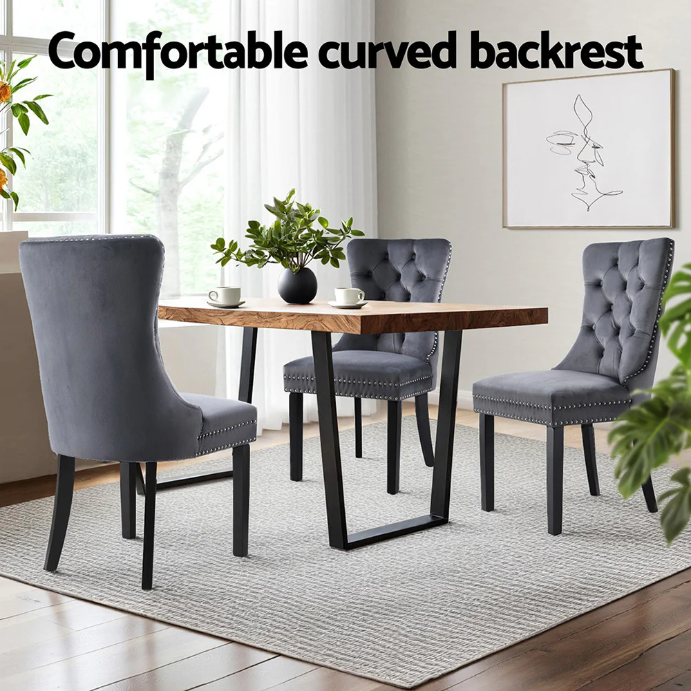 1 Set of 2 Artiss Dining Chairs Grey Velvet - Image 5