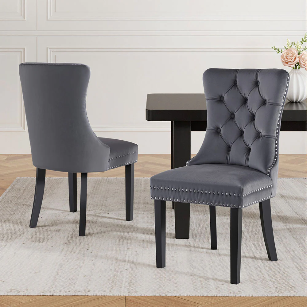 1 Set of 2 Artiss Dining Chairs Grey Velvet - Image 7