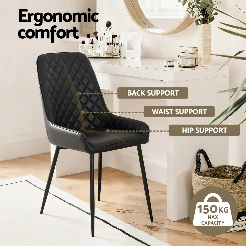 1 Set of 2 Artiss Dining Chairs PU Leather Black - Image 4