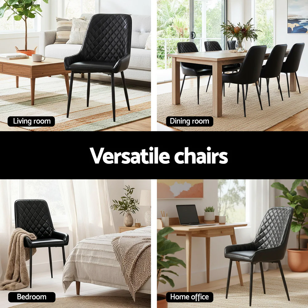 1 Set of 2 Artiss Dining Chairs PU Leather Black - Image 5