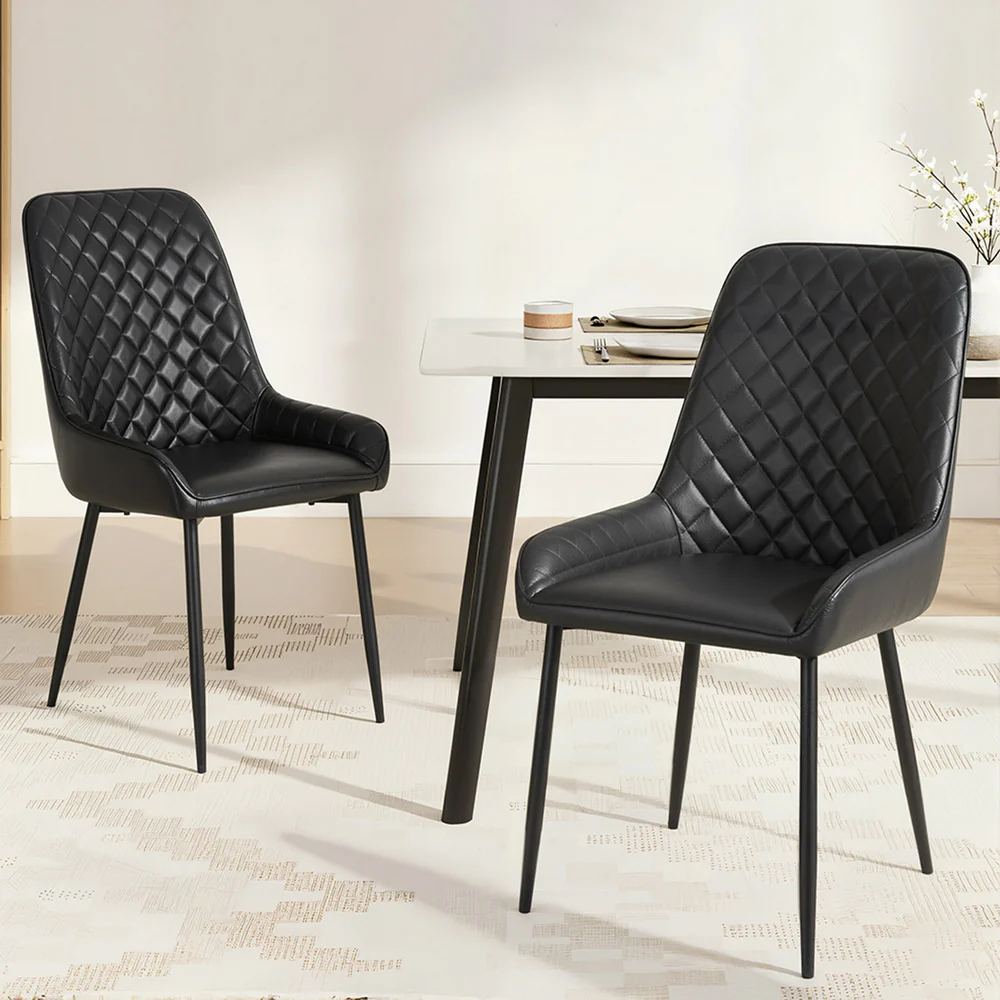 1 Set of 2 Artiss Dining Chairs PU Leather Black - Image 7