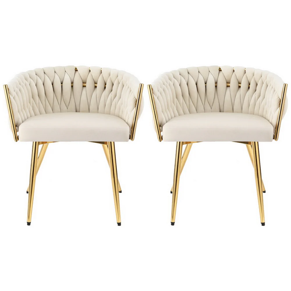 1 Set of 2 Artiss Dining Chairs Velvet Armchair Beige - Image 3
