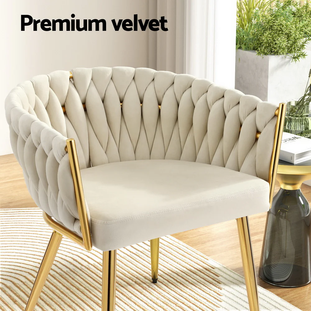 1 Set of 2 Artiss Dining Chairs Velvet Armchair Beige - Image 6