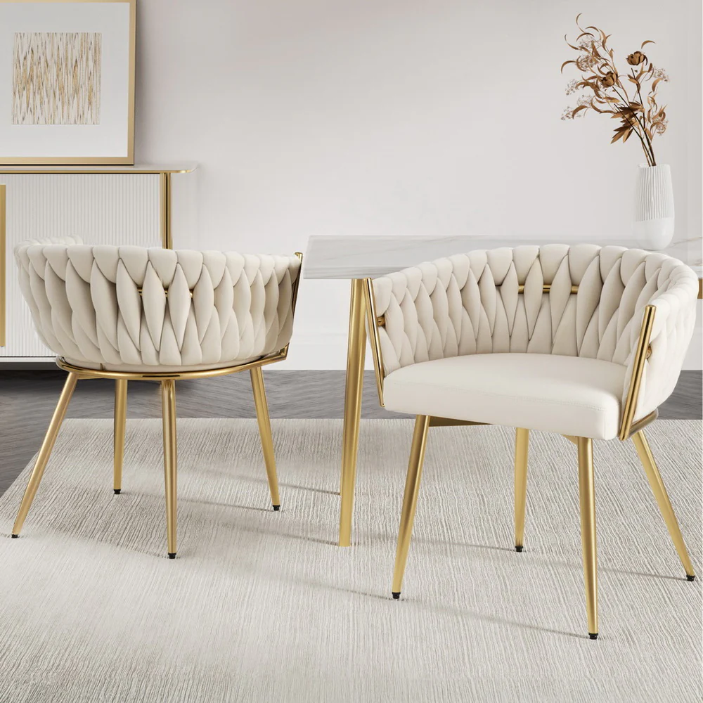 1 Set of 2 Artiss Dining Chairs Velvet Armchair Beige - Image 7
