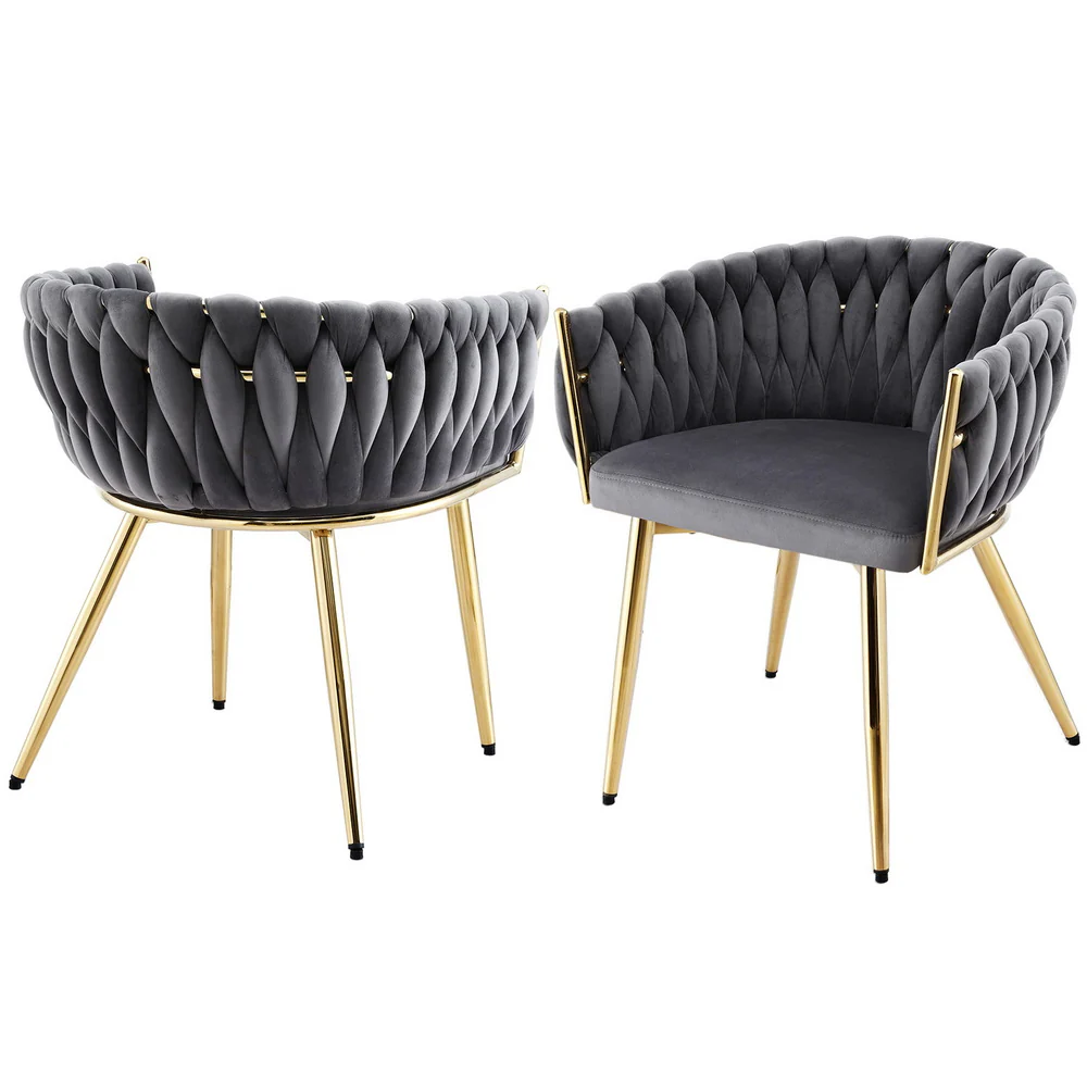 1 Set of 2 Artiss Dining Chairs Velvet Armchair Grey
