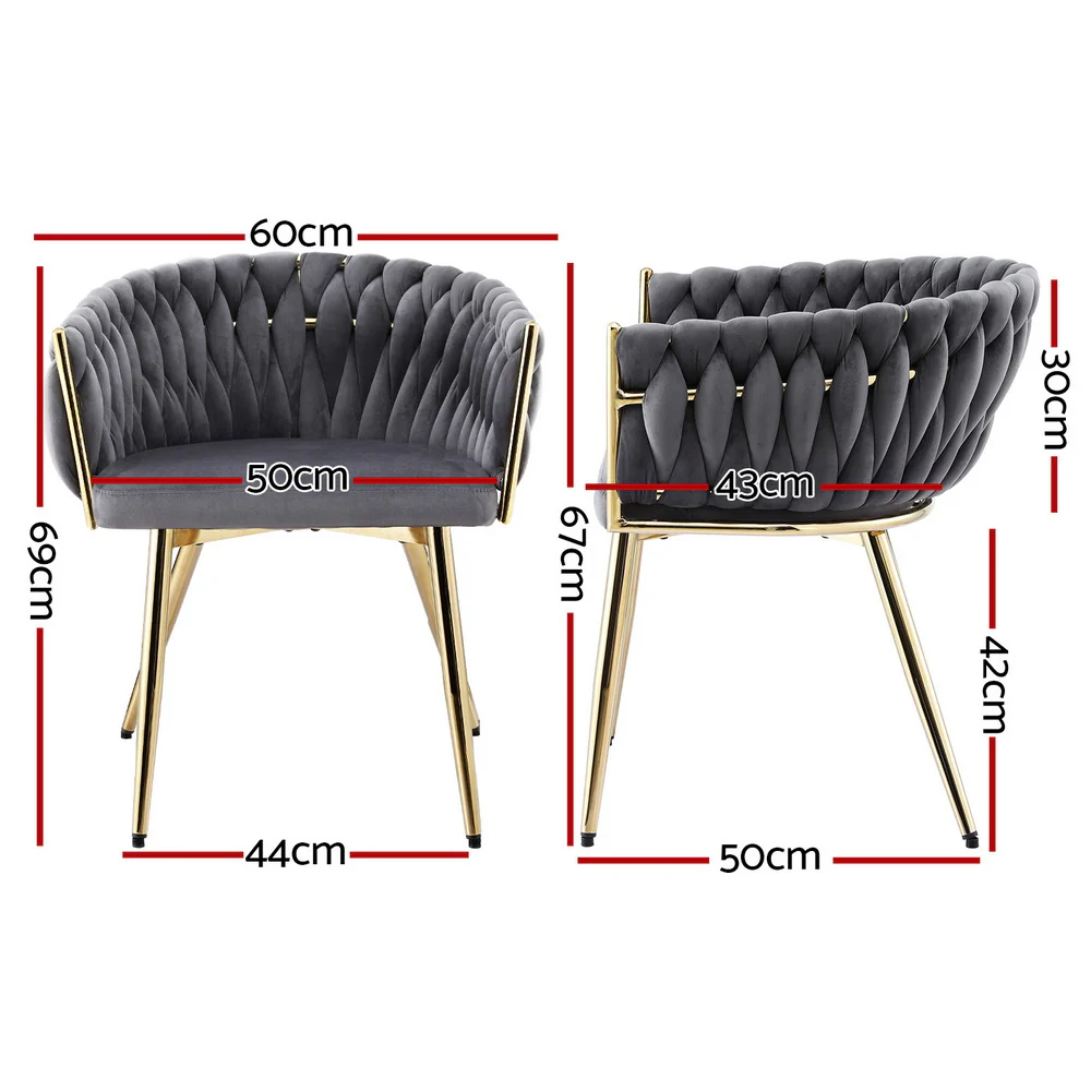 1 Set of 2 Artiss Dining Chairs Velvet Armchair Grey - Image 2
