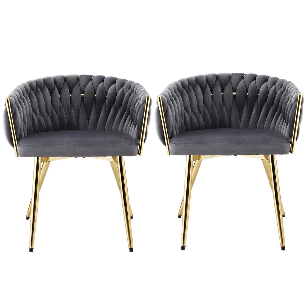 1 Set of 2 Artiss Dining Chairs Velvet Armchair Grey - Image 3