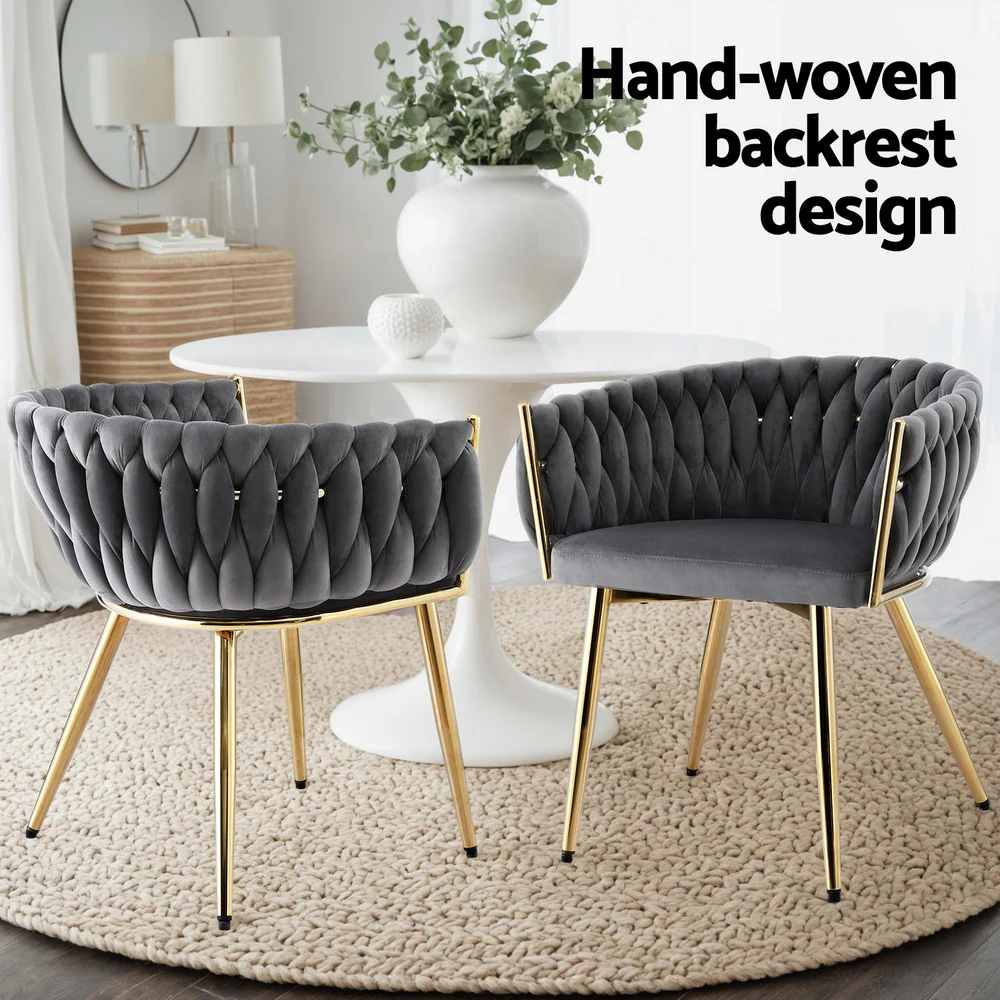 1 Set of 2 Artiss Dining Chairs Velvet Armchair Grey - Image 4