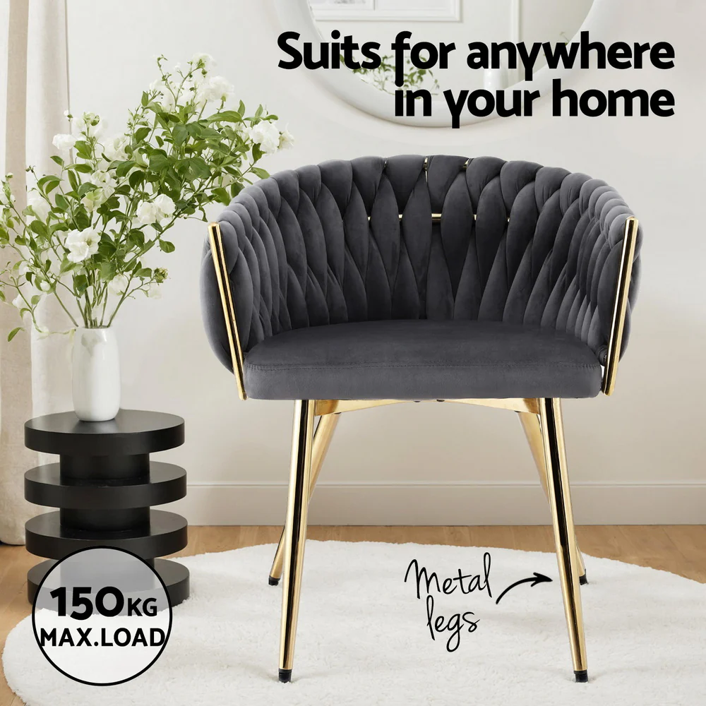 1 Set of 2 Artiss Dining Chairs Velvet Armchair Grey - Image 5