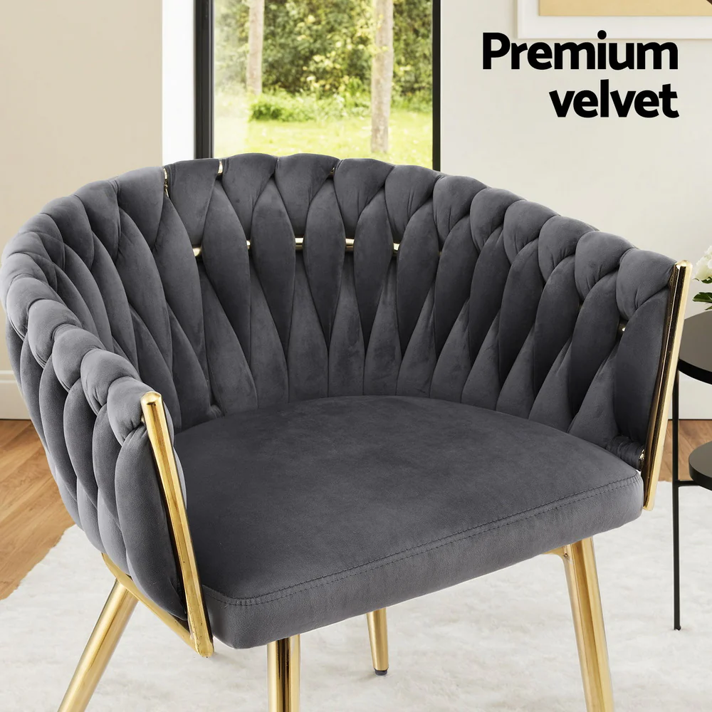 1 Set of 2 Artiss Dining Chairs Velvet Armchair Grey - Image 6