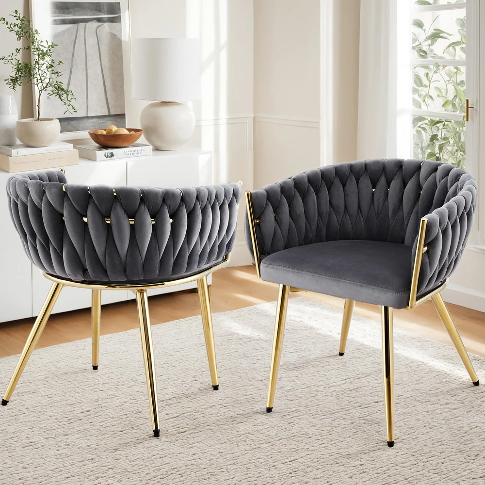 1 Set of 2 Artiss Dining Chairs Velvet Armchair Grey - Image 7