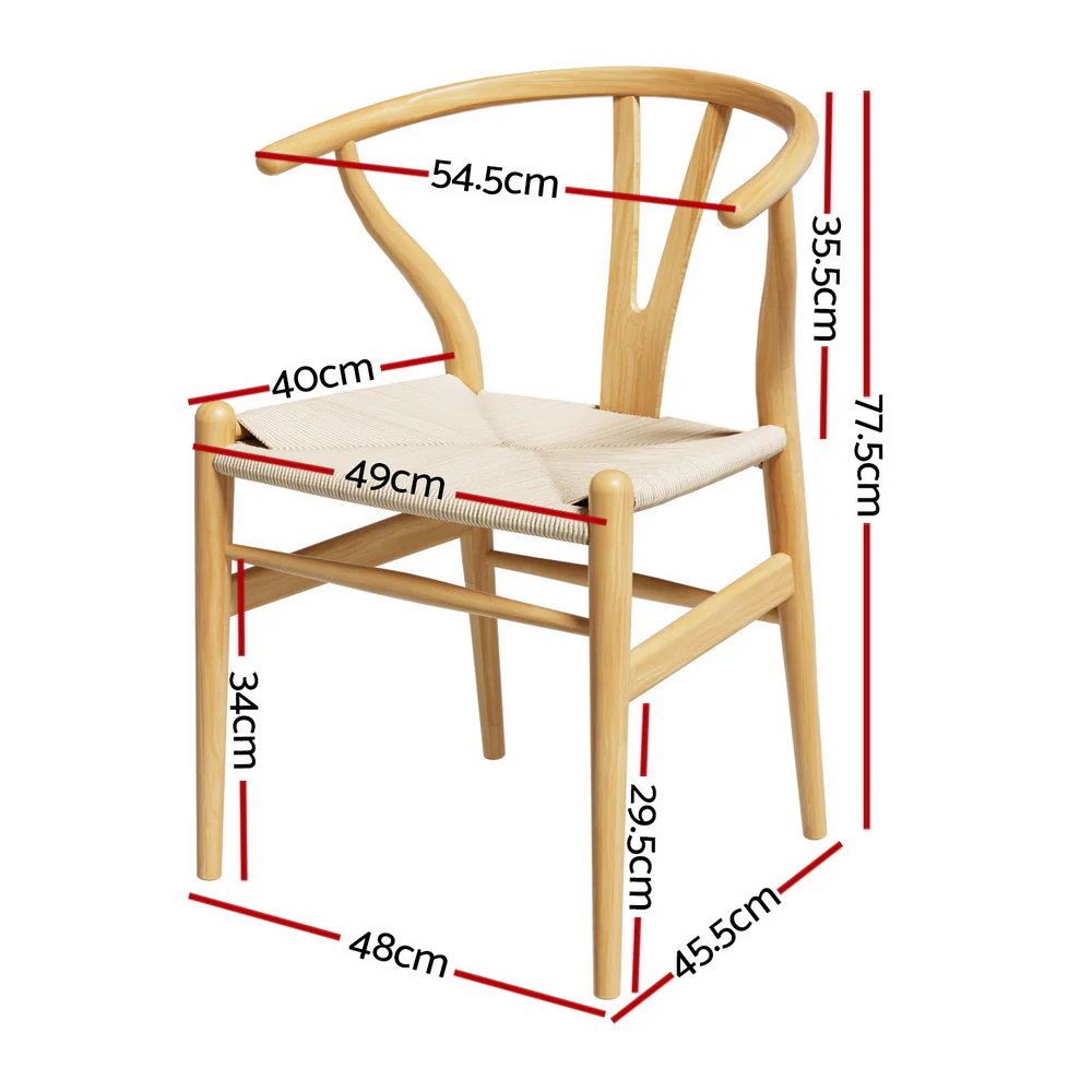 1 Set of 2 Artiss Dining Chairs Wooden Rattan Seat Wishbone Back - Image 3