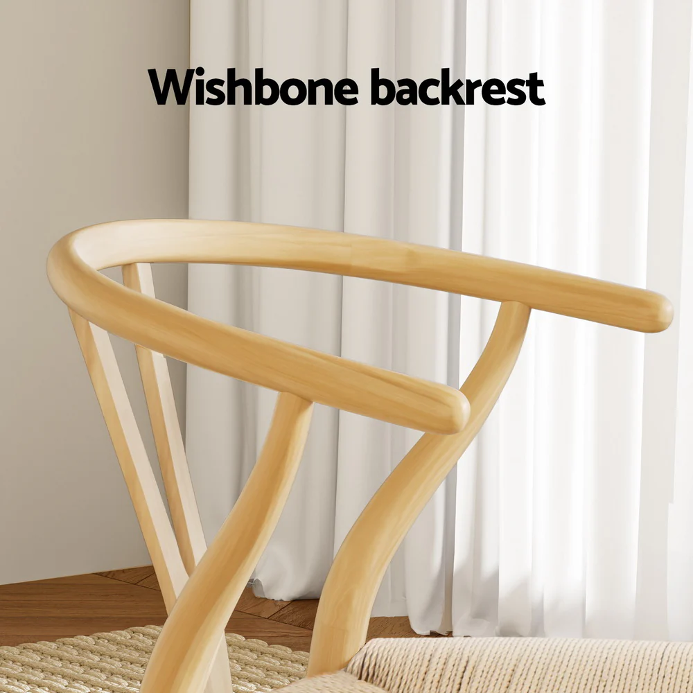 1 Set of 2 Artiss Dining Chairs Wooden Rattan Seat Wishbone Back - Image 6