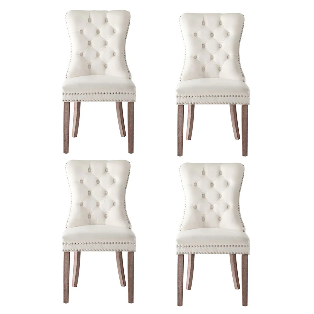 1 Set of 4 Artiss Dining Chairs Beige Velvet - Image 3