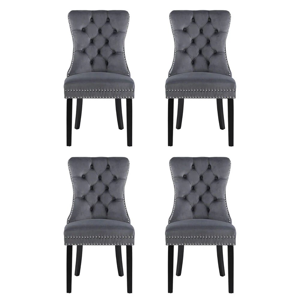 1 Set of 4 Artiss Dining Chairs Grey Velvet - Image 3