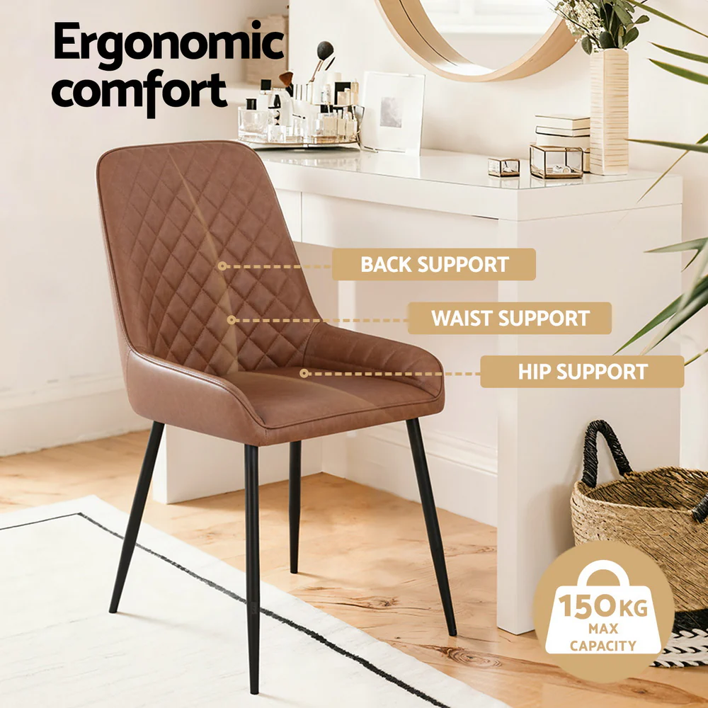 1 Set of 4 Artiss Dining Chairs PU Leather Brown - Image 4