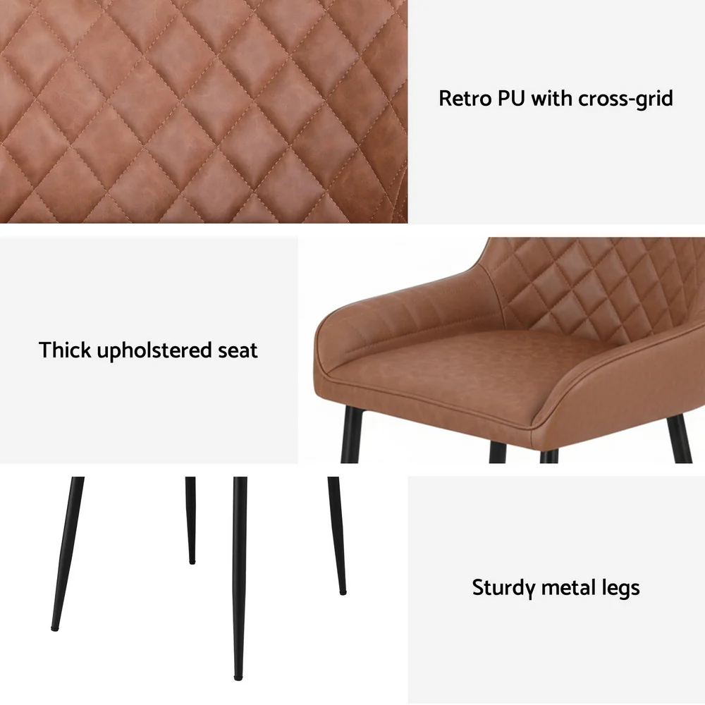 1 Set of 4 Artiss Dining Chairs PU Leather Brown - Image 6