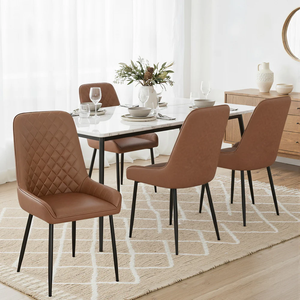 1 Set of 4 Artiss Dining Chairs PU Leather Brown - Image 7