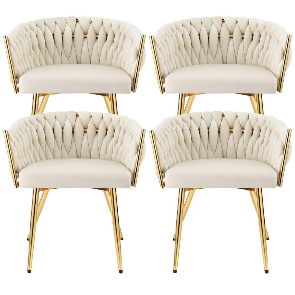 1 Set of 4 Artiss Dining Chairs Velvet Armchair Beige - Image 3