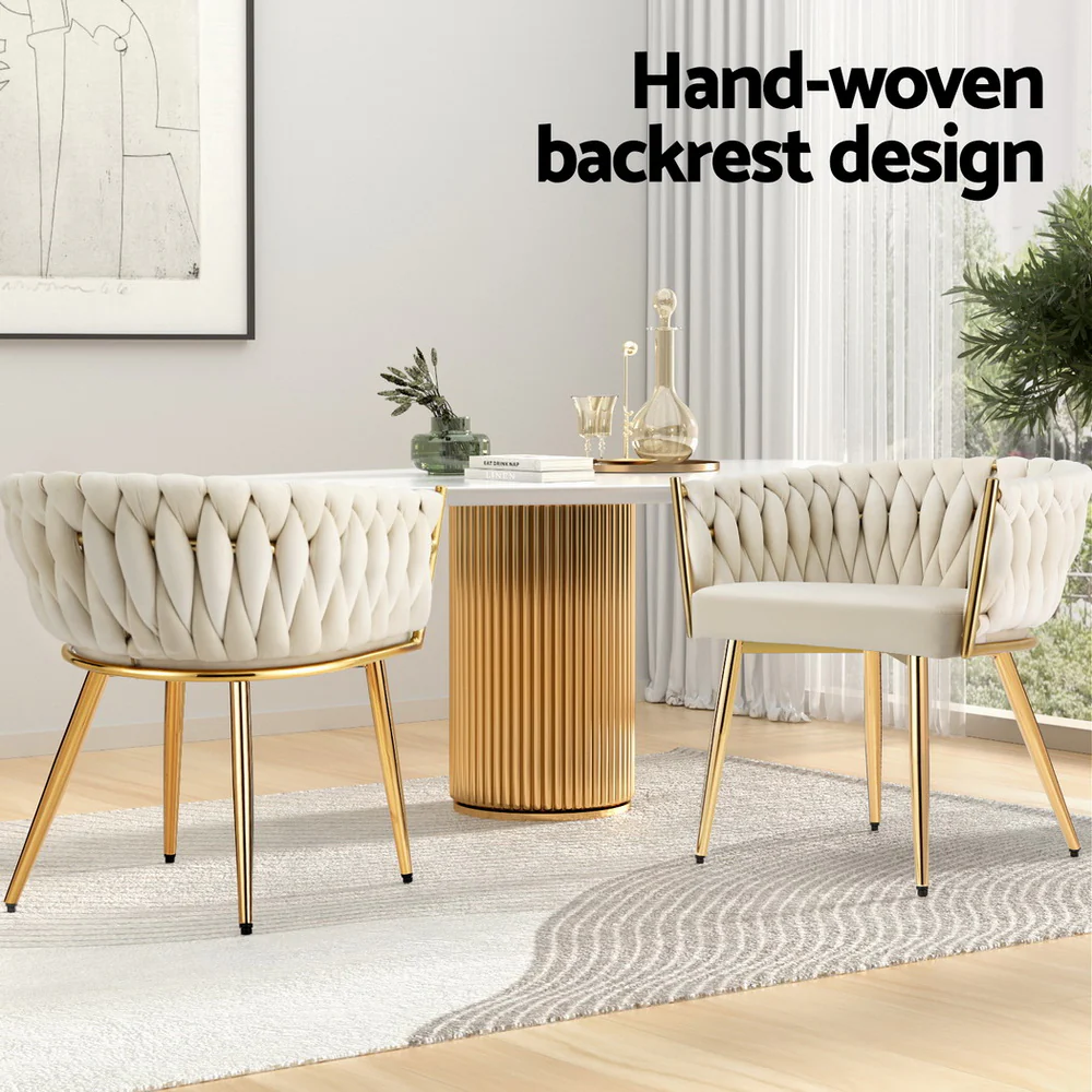 1 Set of 4 Artiss Dining Chairs Velvet Armchair Beige - Image 4