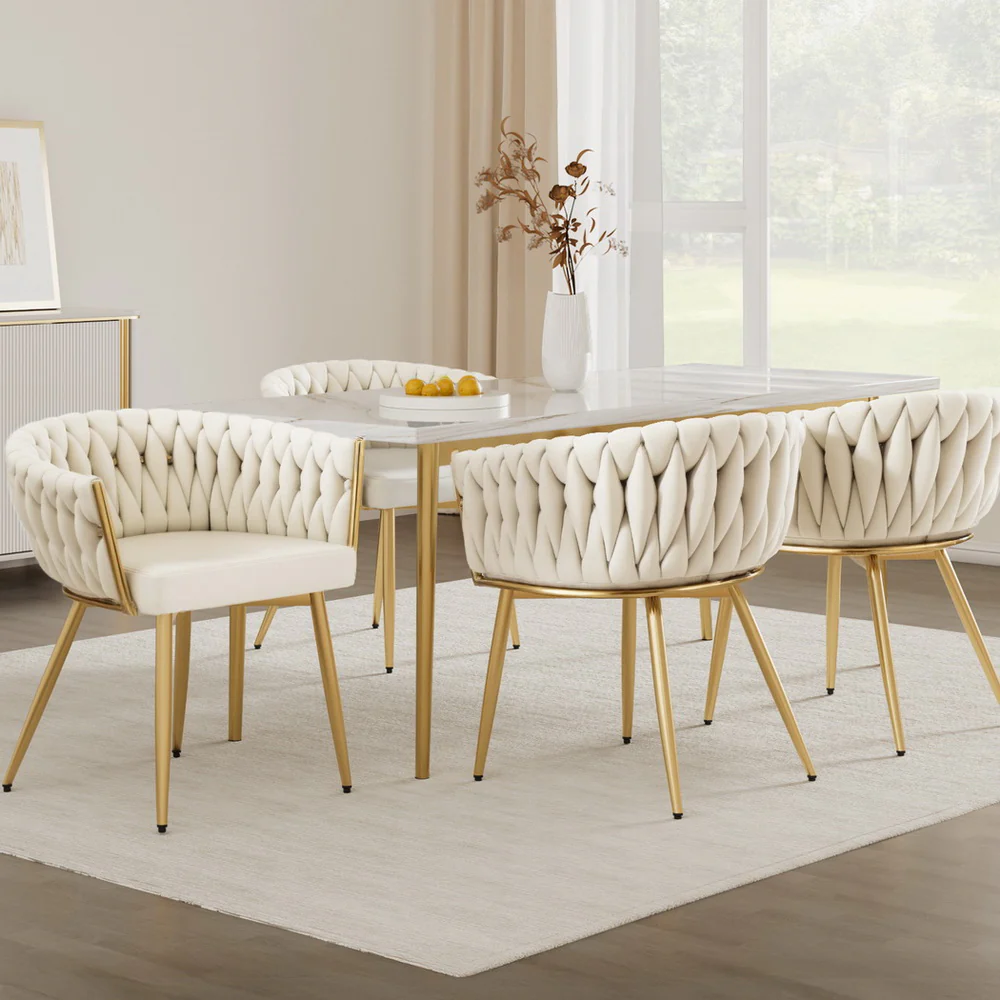 1 Set of 4 Artiss Dining Chairs Velvet Armchair Beige - Image 7