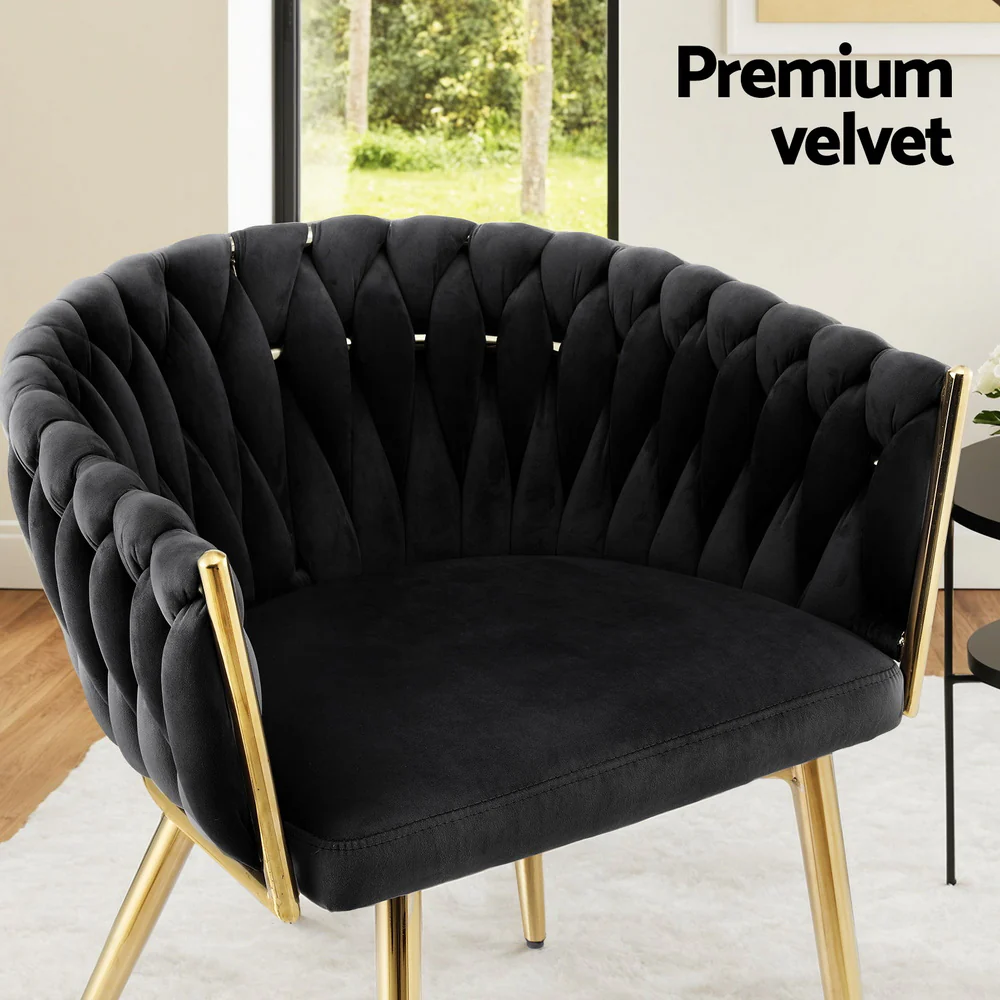 1 Set of 4 Artiss Dining Chairs Velvet Armchair Black - Image 6