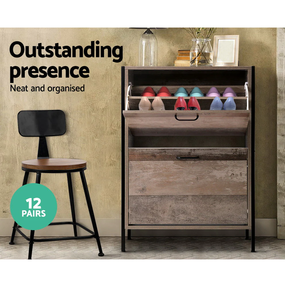 Artiss Shoe Cabinet with 2 Compartments - Wood - Image 4