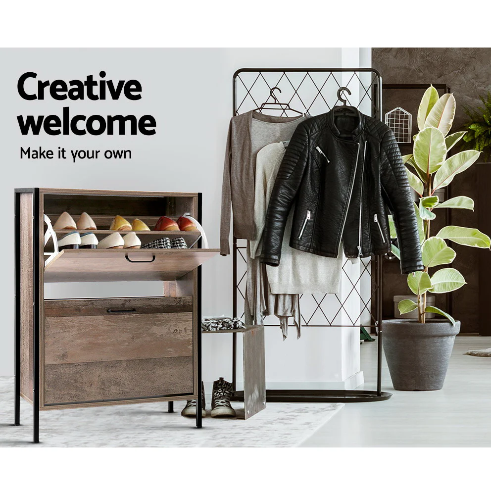 Artiss Shoe Cabinet with 2 Compartments - Wood - Image 7
