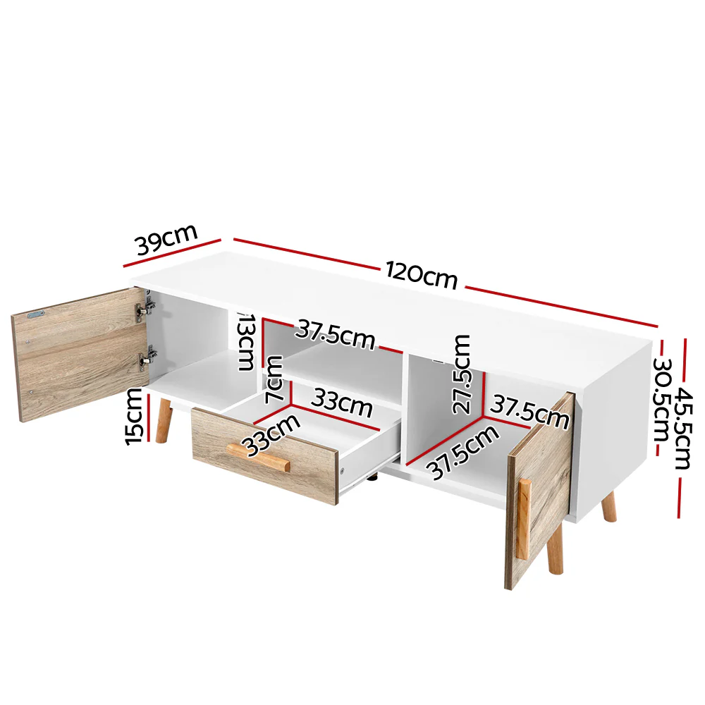 Artiss TV Cabinet Entertainment Unit 120cm Wood White Gino - Image 3