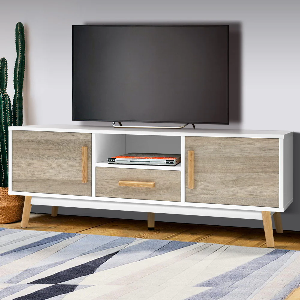 Artiss TV Cabinet Entertainment Unit 120cm Wood White Gino - Image 8